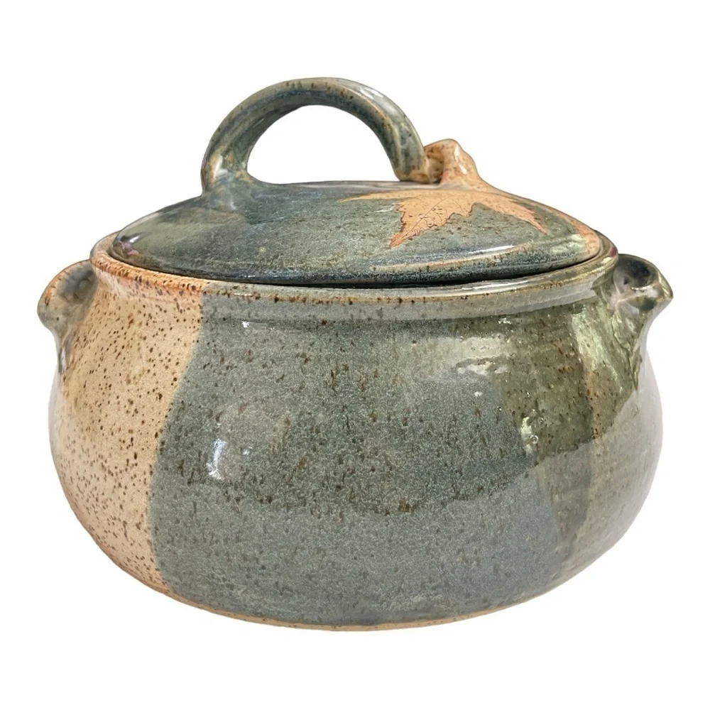 Pamela- Kohler- Camp Art Pottery Casserole Dish W/ Lid Leaf Design Signed